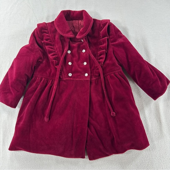 Vintage Cute Togs New York Velvet Cranberry Coat Double Breast Sz 3 - Picture 1 of 8